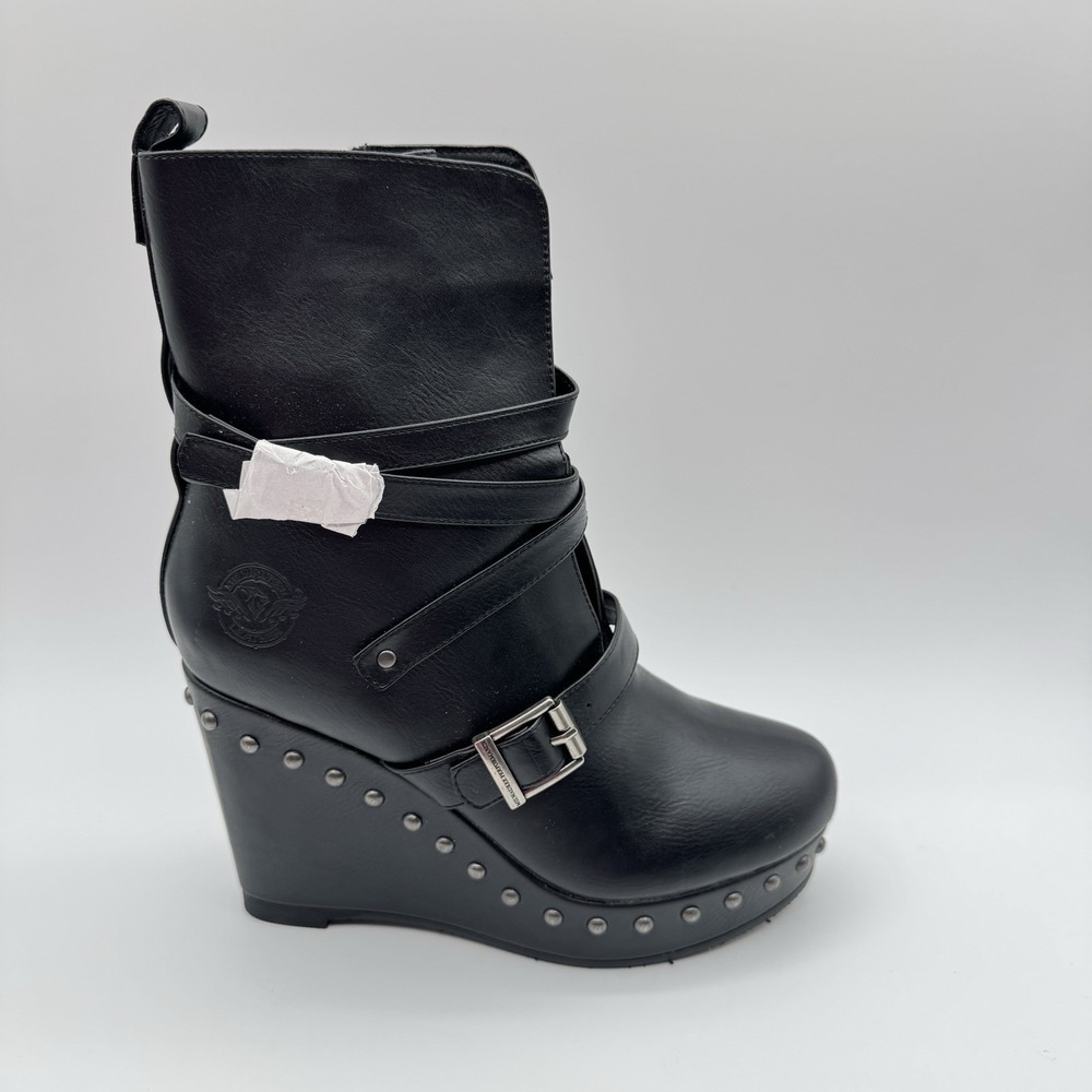 Milwaukee Women's Triple Strap Boot Platform Wedge MBL9437 Black Size 10